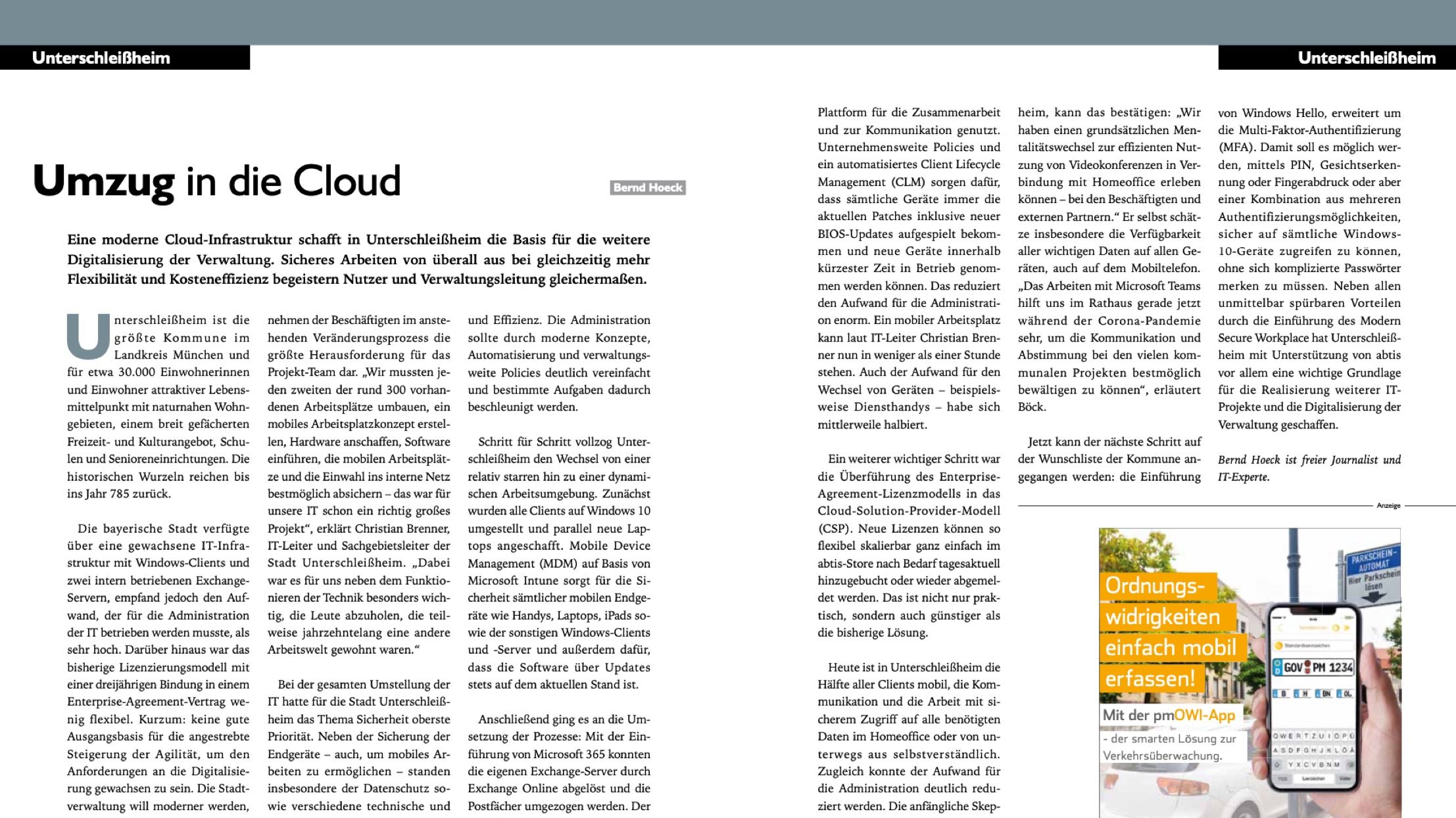 Artikel "Umzug in die Cloud" in Kommune 21