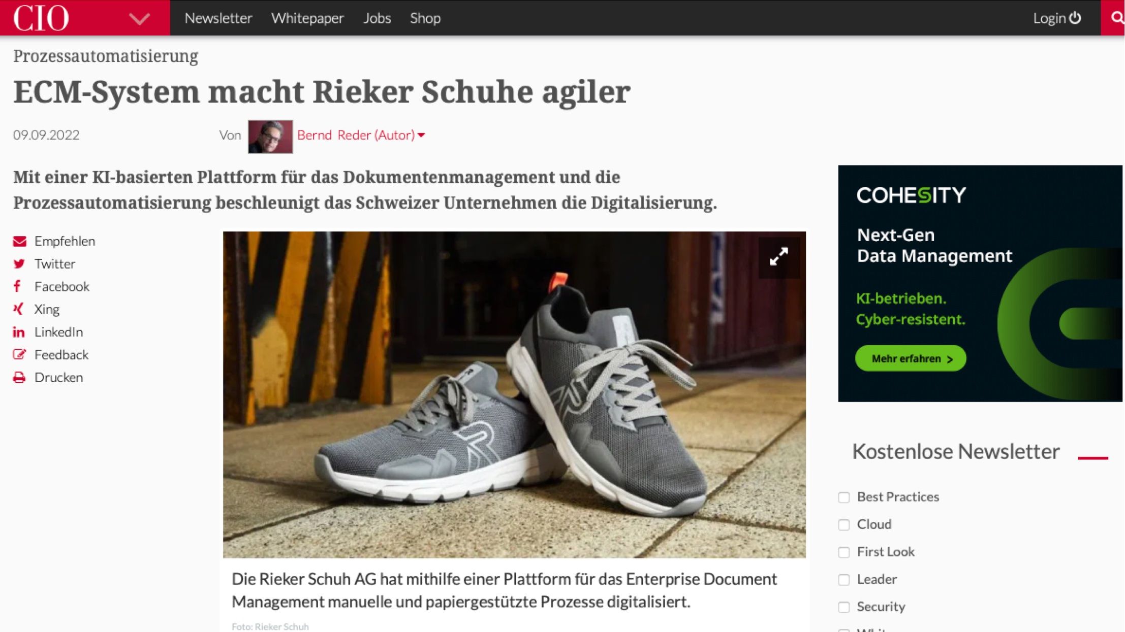 Artikel "ECM-System macht Rieker-Schuhe agiler" im CIO Magazin
