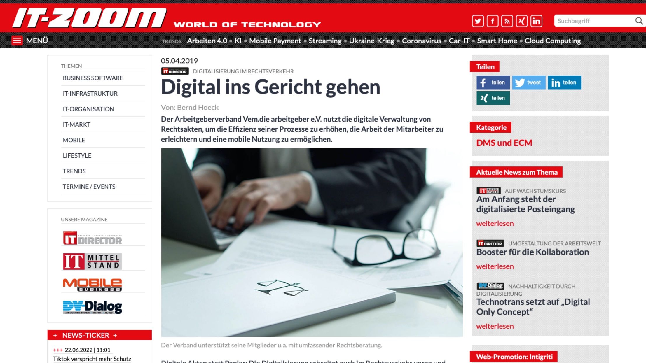 Artikel "Digital ins Gericht" in IT Director